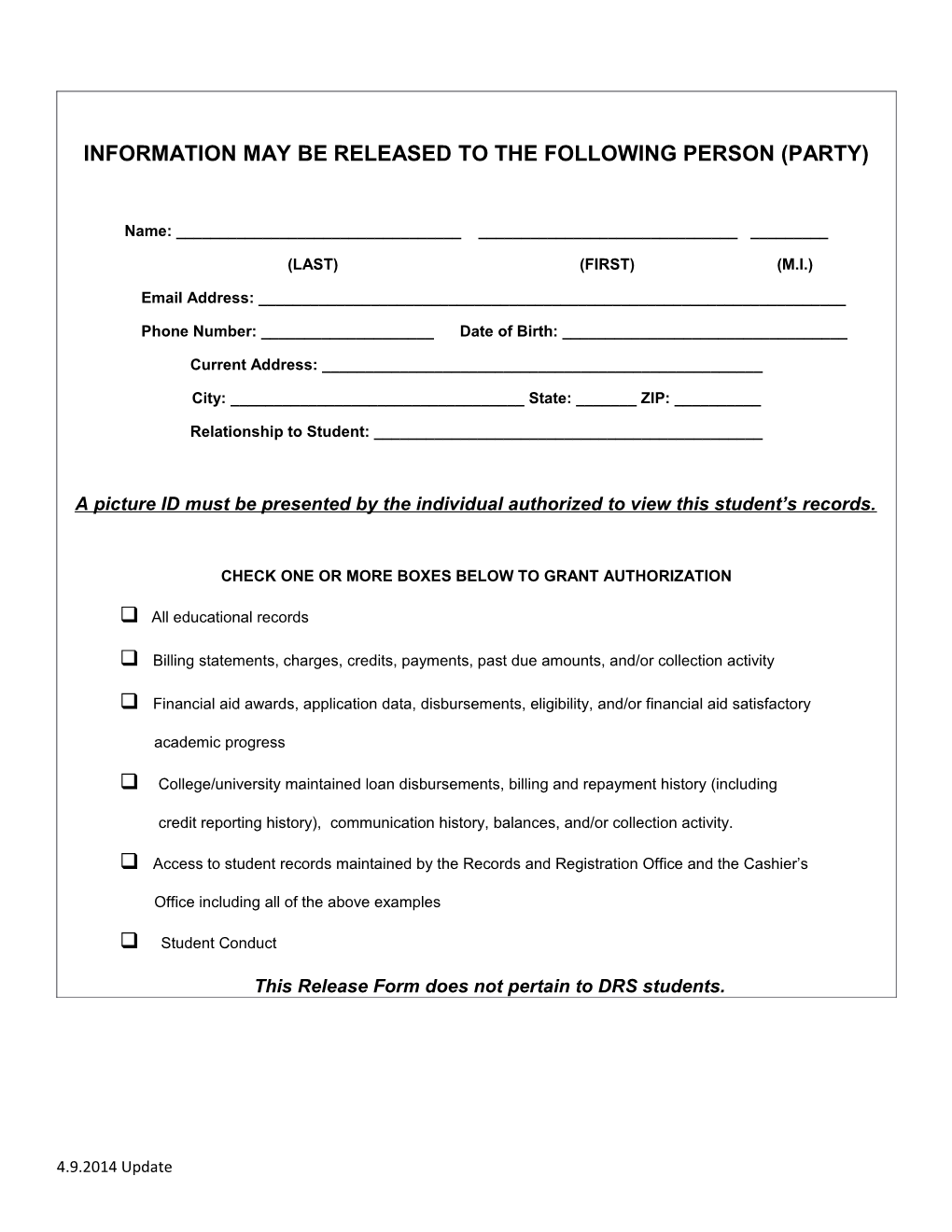 Student Information Release Authorization