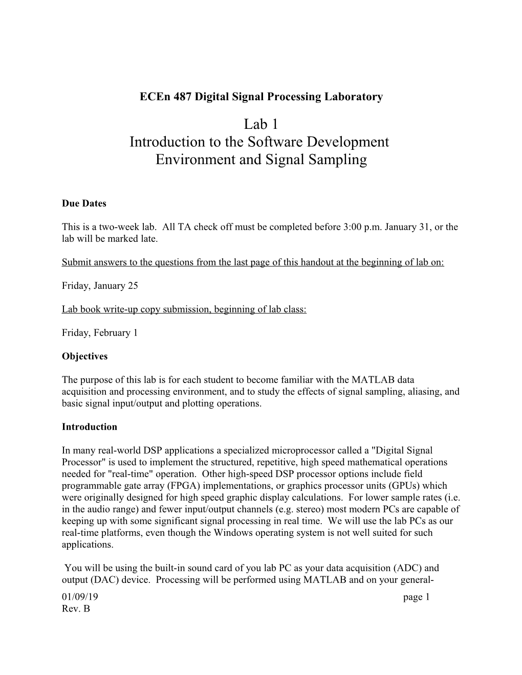 Ecen 487 Digital Signal Processing Laboratory