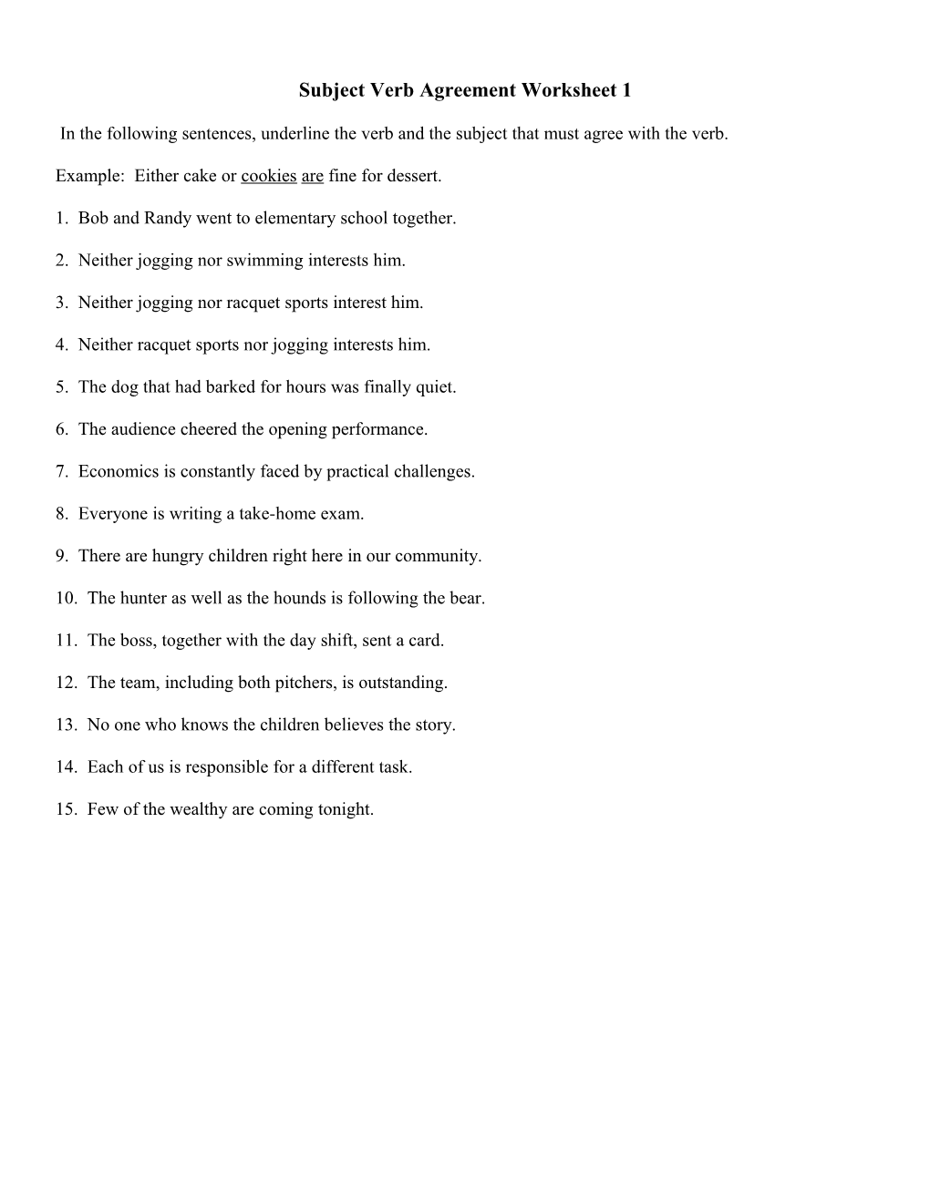 Subject Verb Agreement Worksheet 1