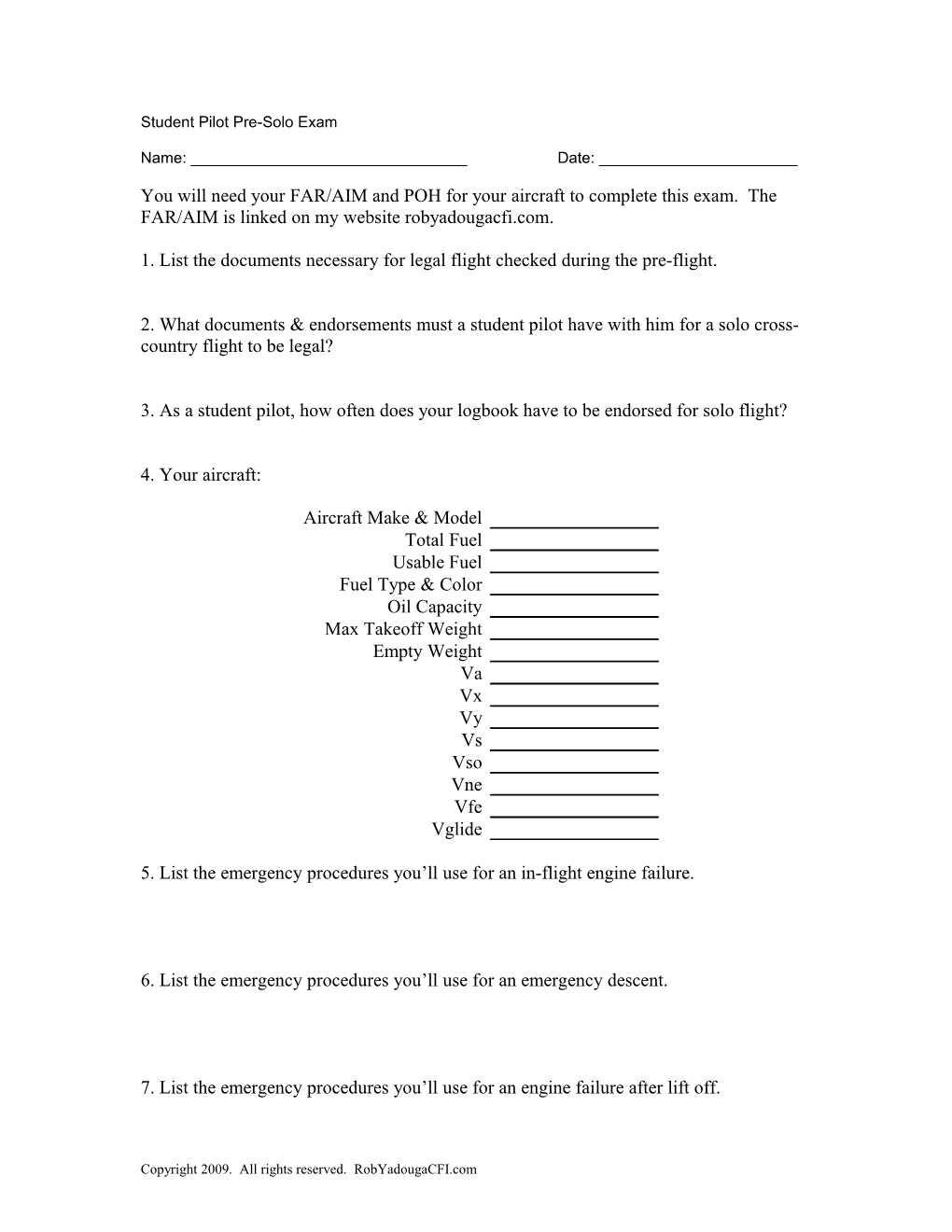 Student Pilot Pre-Solo Exam