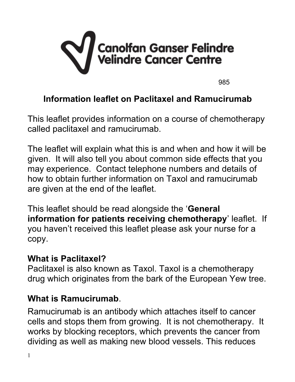 Information Leaflet on Paclitaxel and Ramucirumab