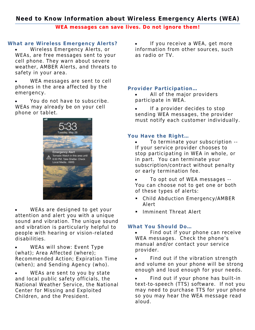 Need to Know Information About Wireless Emergency Alerts (WEA)