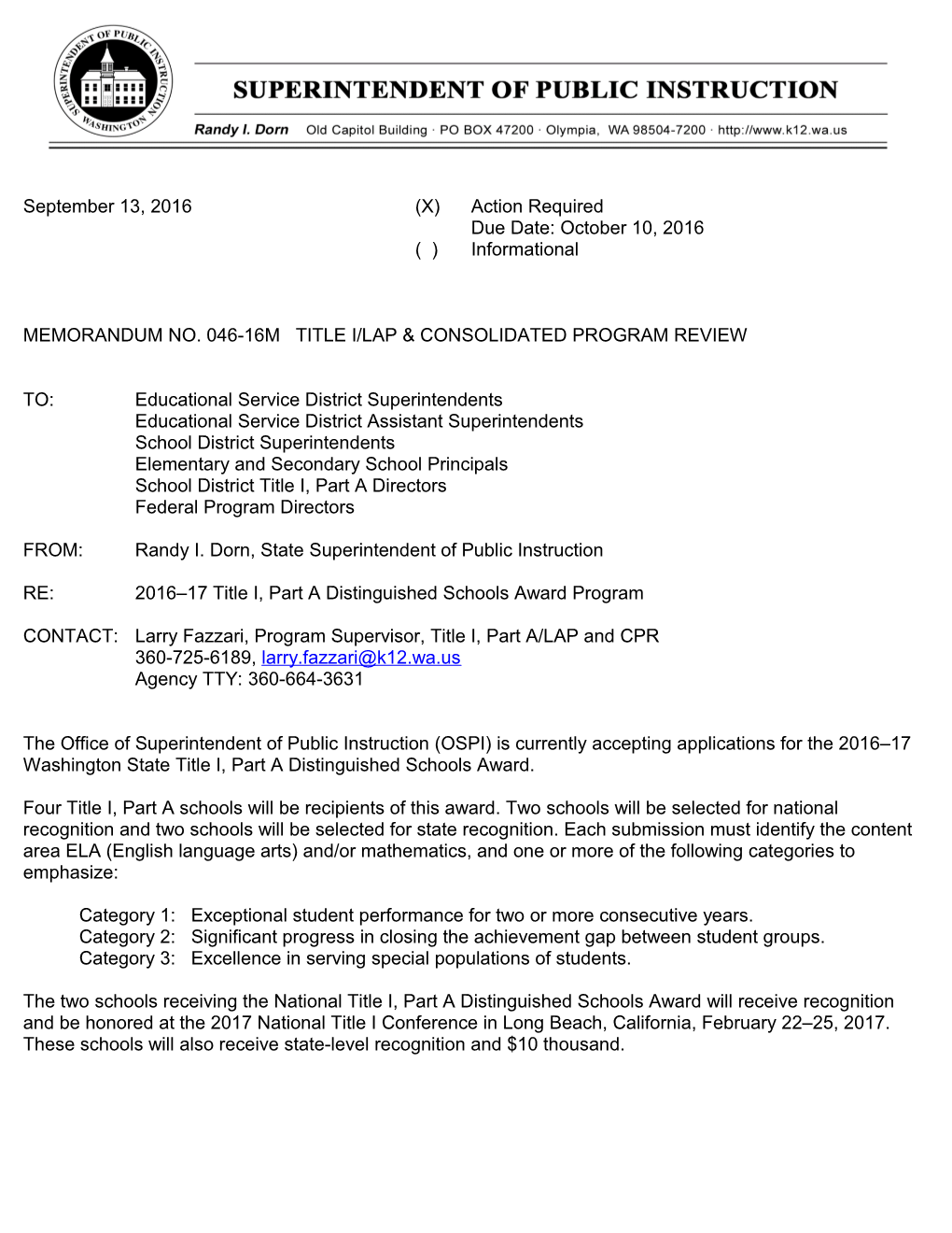 Memorandum No.046-16M Title I/Lap & Consolidated Program Review