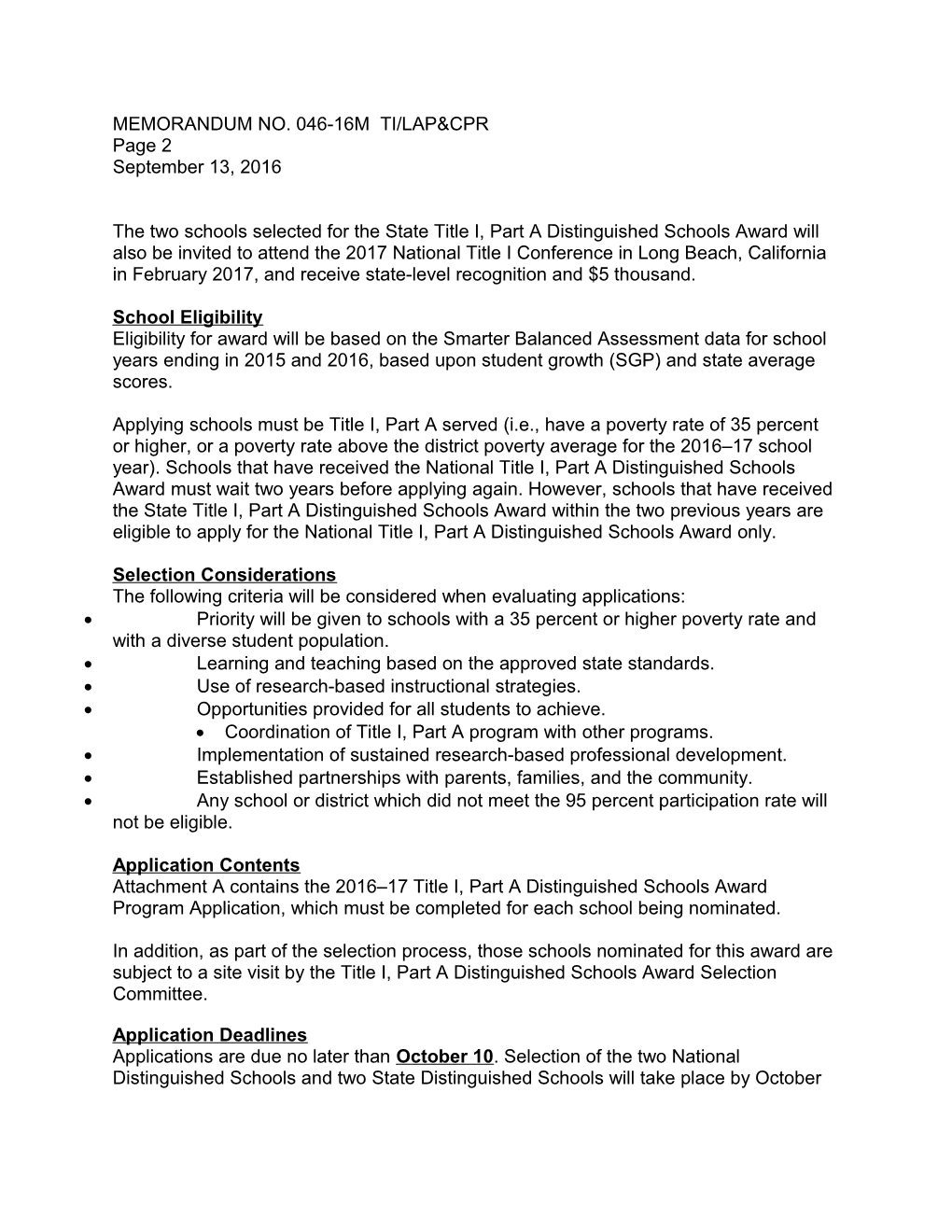 Memorandum No.046-16M Title I/Lap & Consolidated Program Review