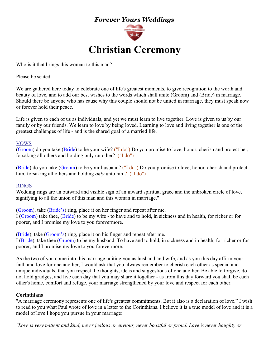 Standard Christian Wedding Ceremony