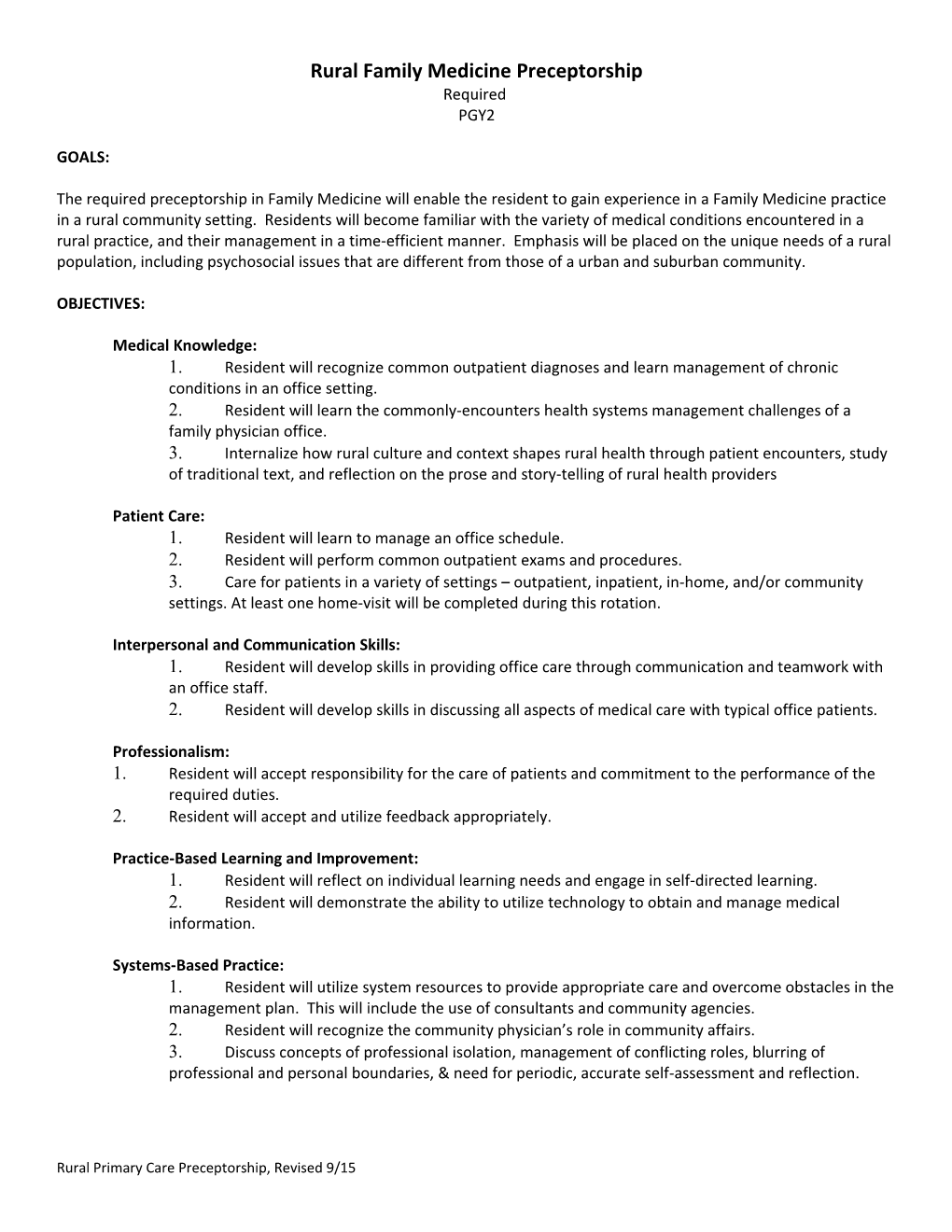 Rural Family Medicine Preceptorship