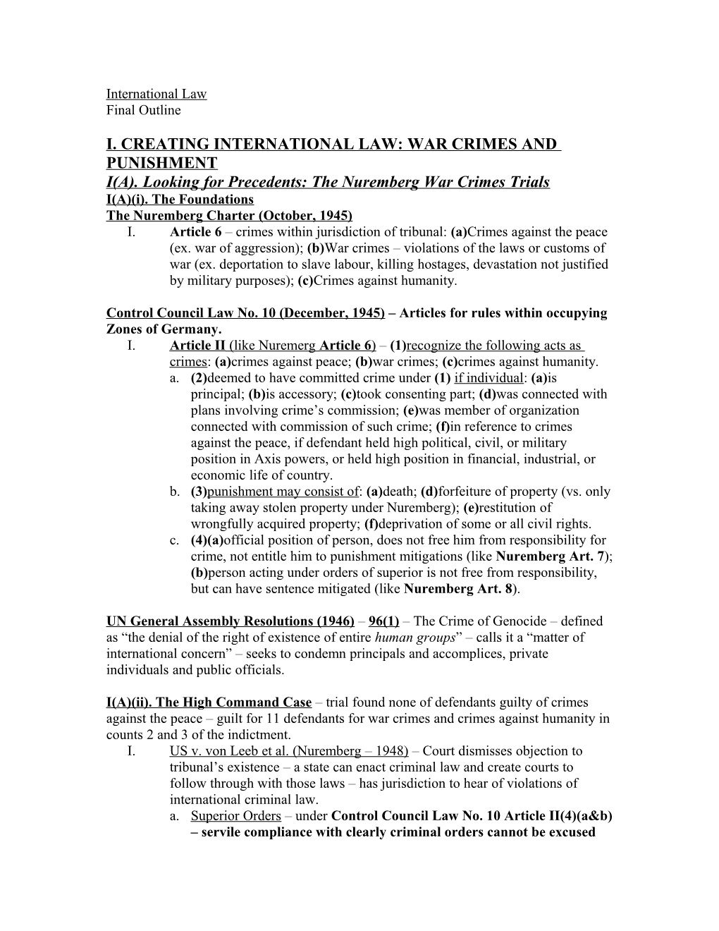 I. Creating International Law: War Crimes and Punishment