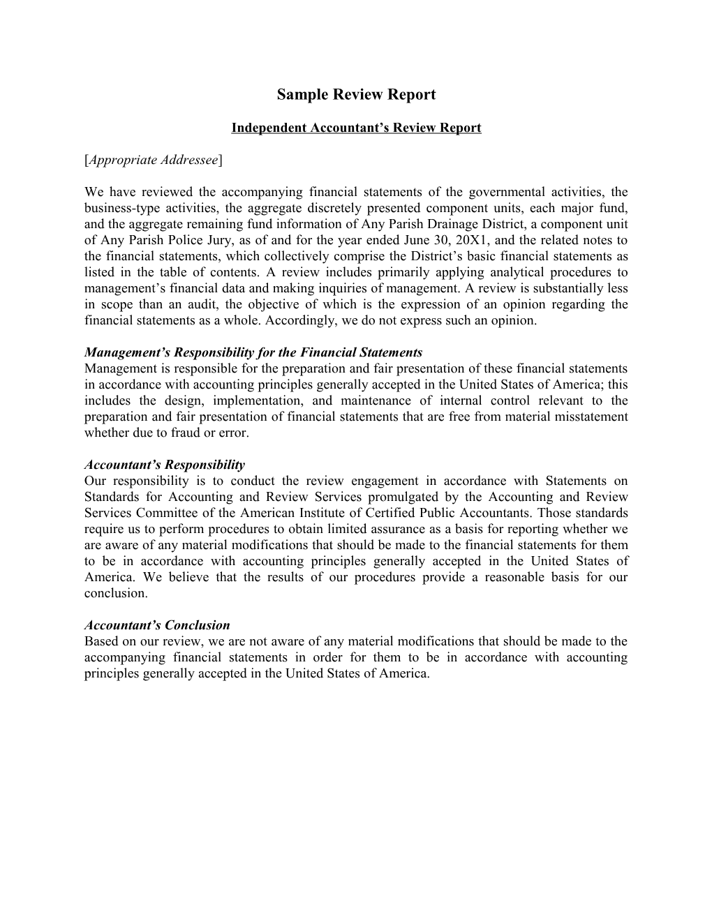 Independent Accountant S Review Report