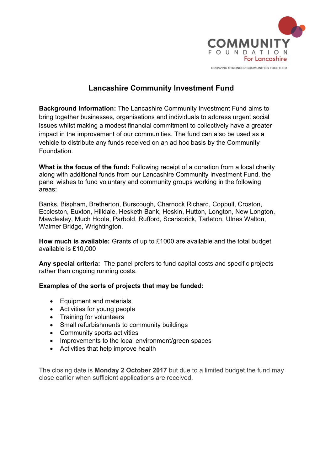 Lancashire Community Investment Fund