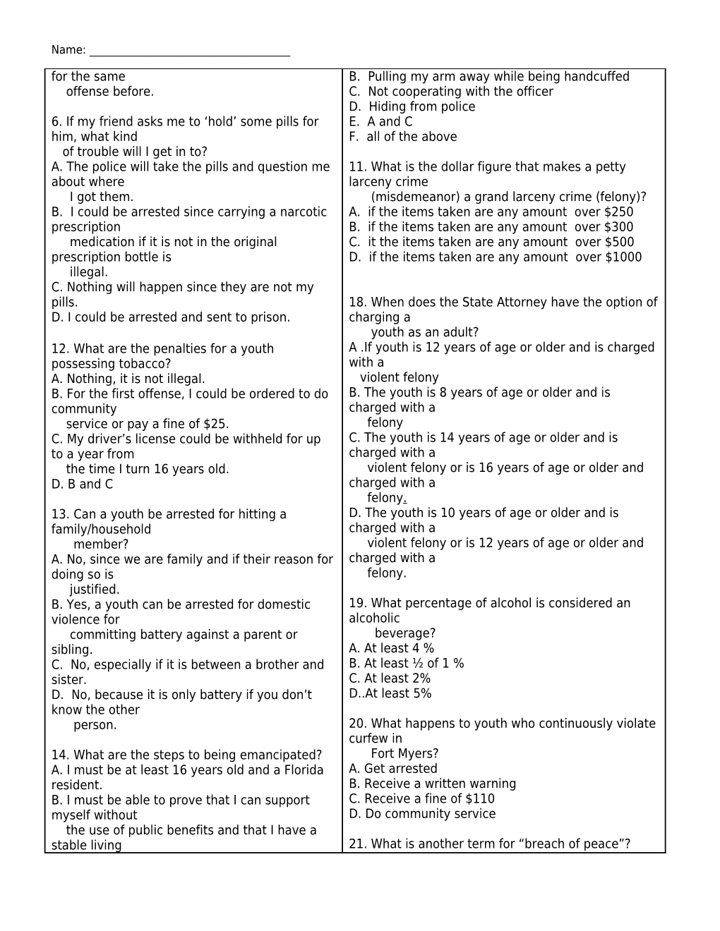 Know the Law Worksheet