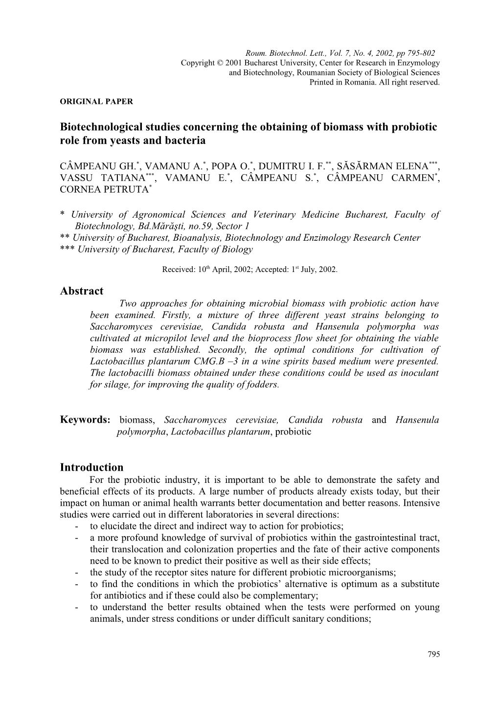 Biotechnological Studies Concerning the Obtaining of Biomass from Yeasts and Bacterium