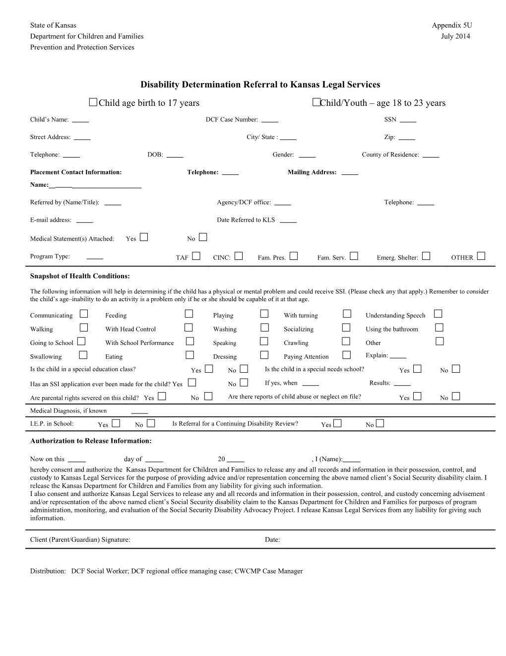 State of Kansas Appendix 5U