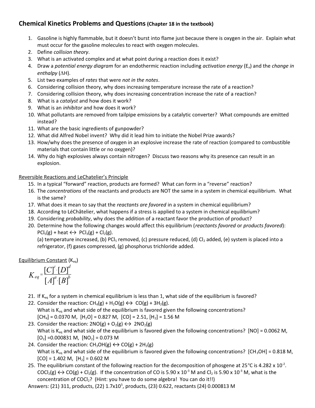 Reversible Reactions and Entropy Problems and Questions