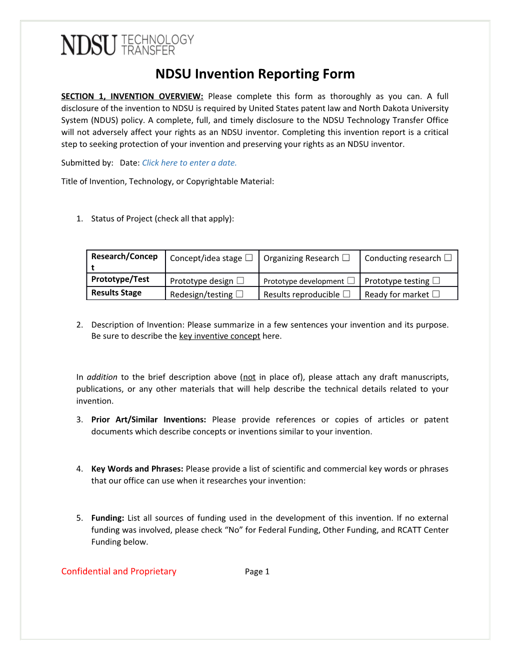 NDSU Invention Reporting Form