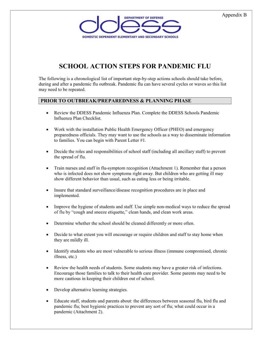 School Action Steps for Pandemic Flu