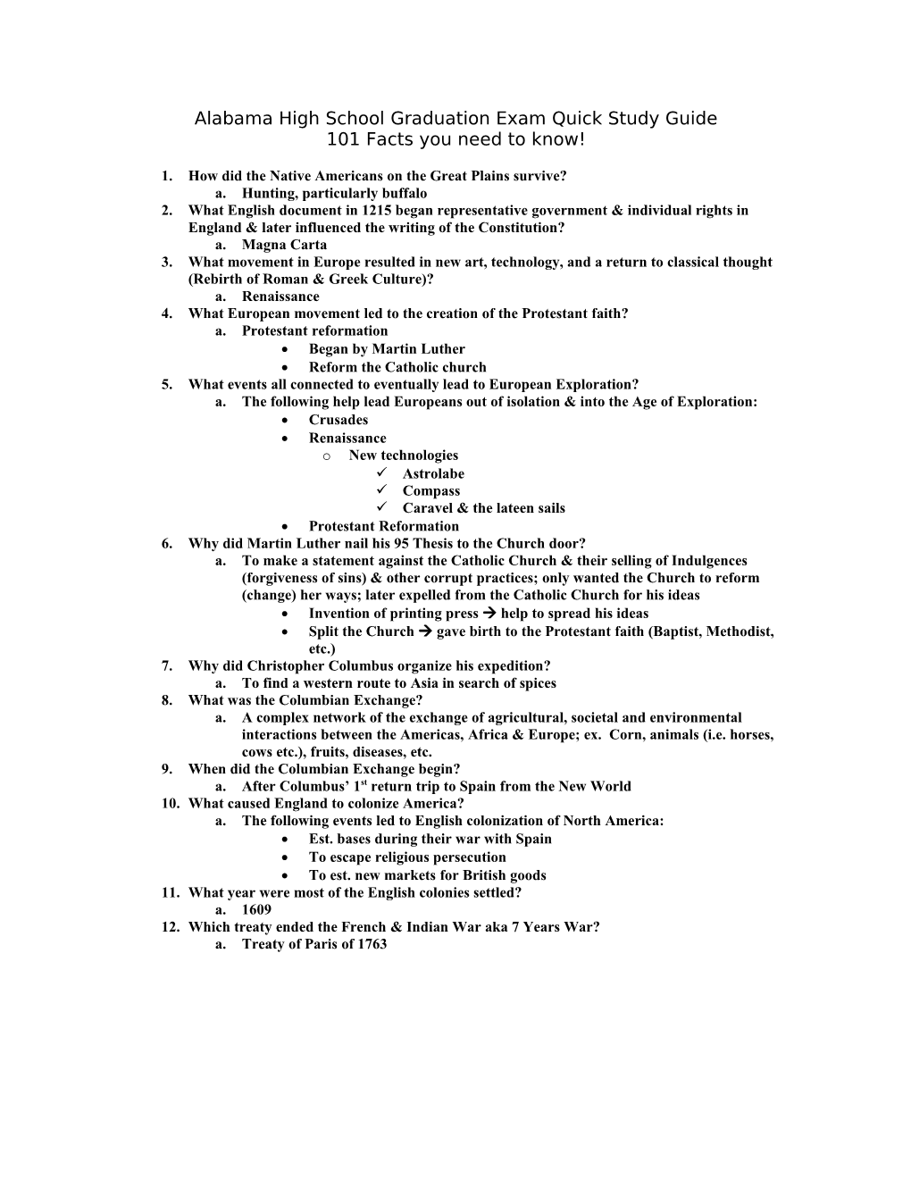 Alabama High School Quick Study Guide