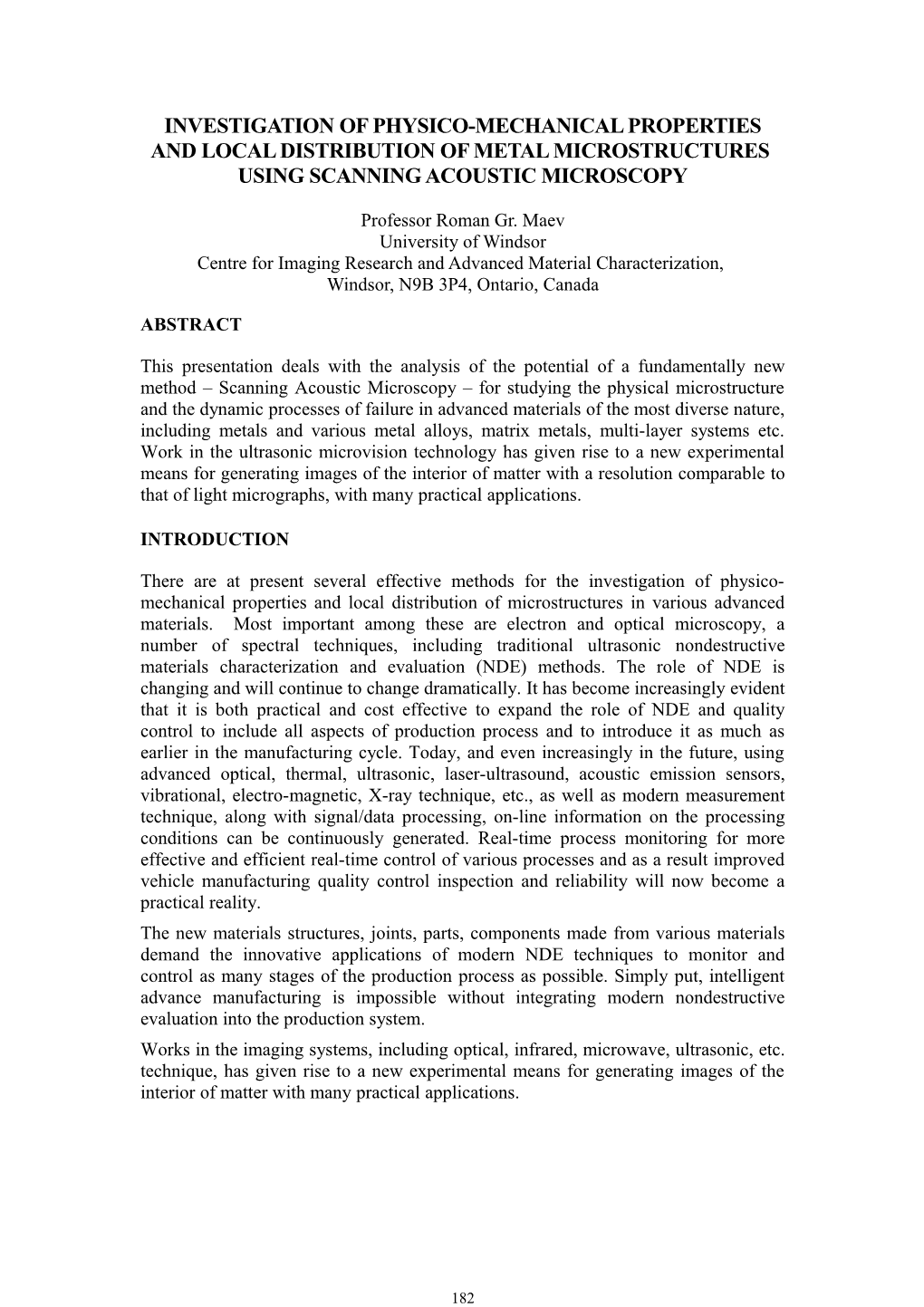 Recent Developments in Acoustic Imaging Inspection, Ultrasonic Material Characterization