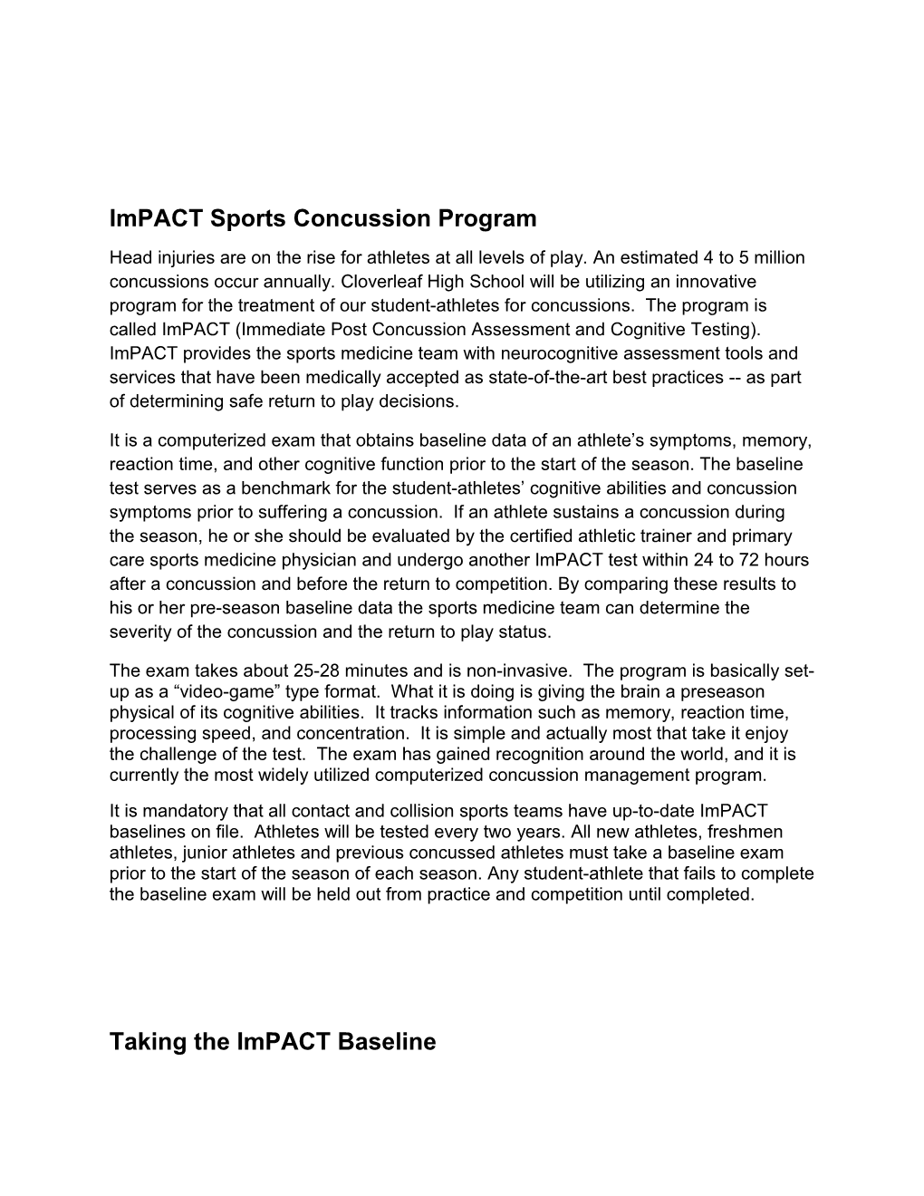 Impact Sports Concussion Program