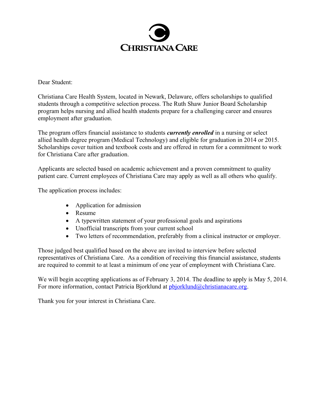 Christiana Care Health System, Located in Newark, Delaware, Offers Scholarships to Qualified