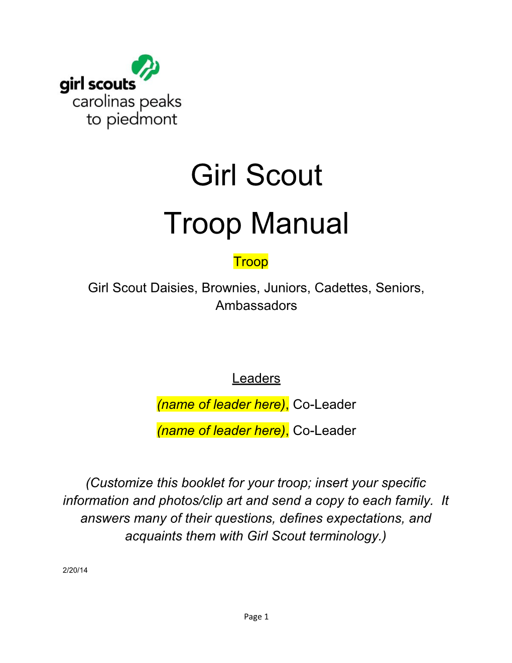 Girl Scout Daisies, Brownies, Juniors, Cadettes, Seniors, Ambassadors