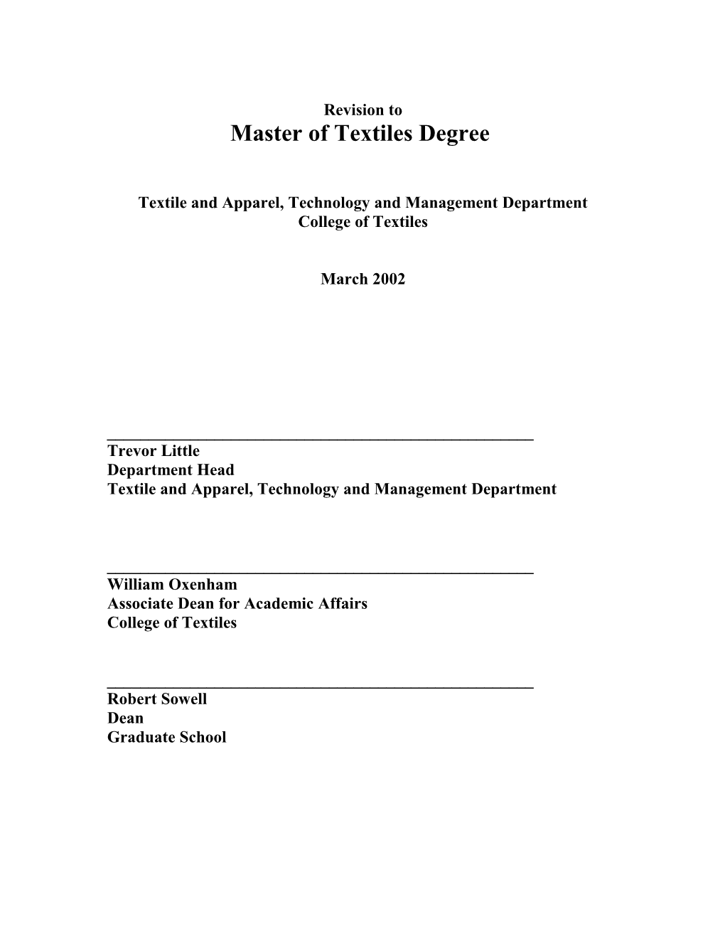 Master's of Textiles Degree