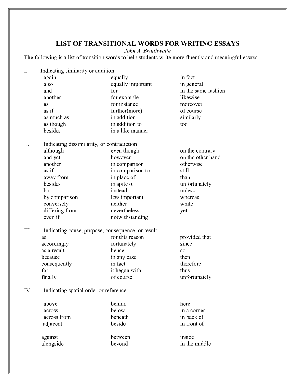 List of Transitional Words for Writing Essays