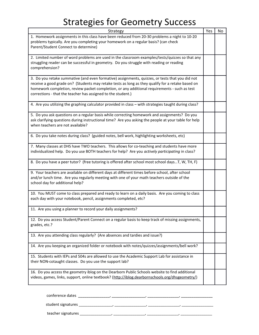 Strategies for Geometry Success