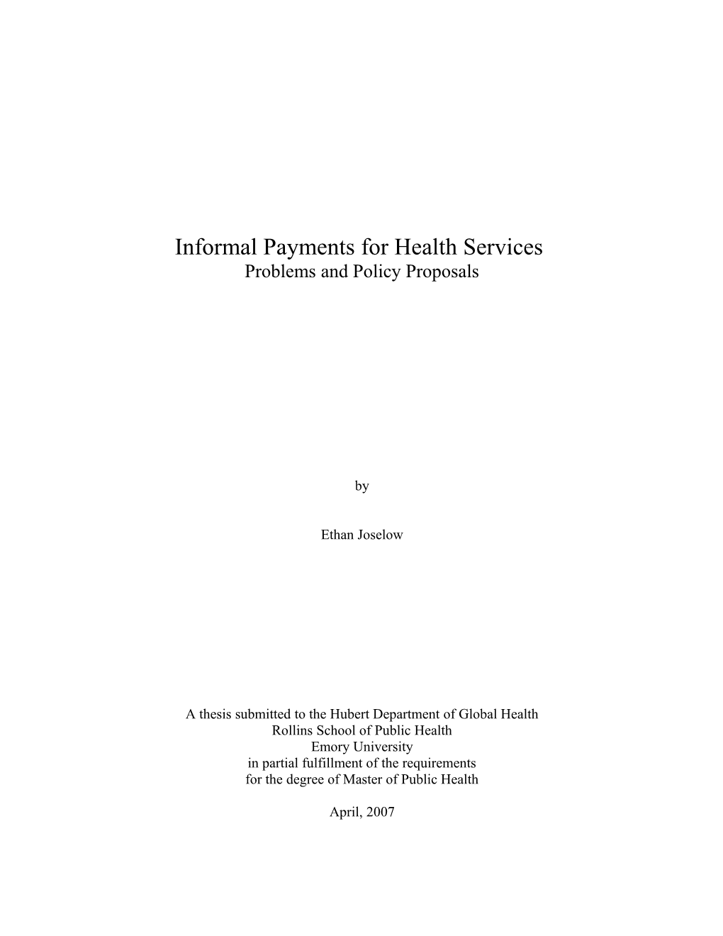 Informal Payments for Health Services