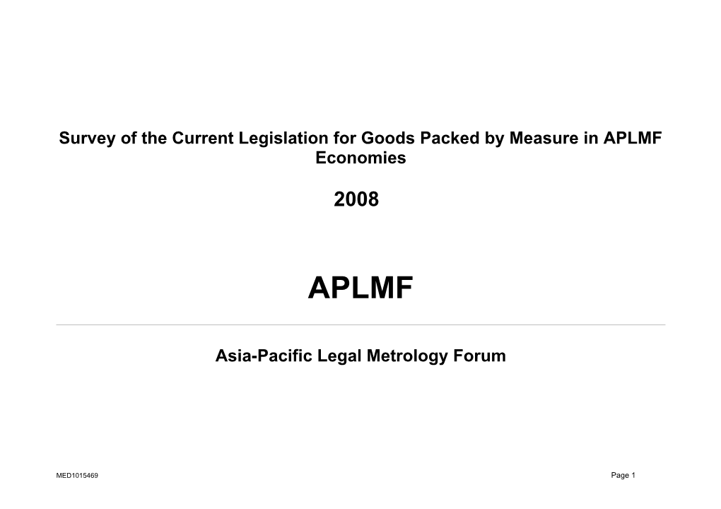Survey of the Current Legislation for Goods Packed by Measure in APLMF Economies