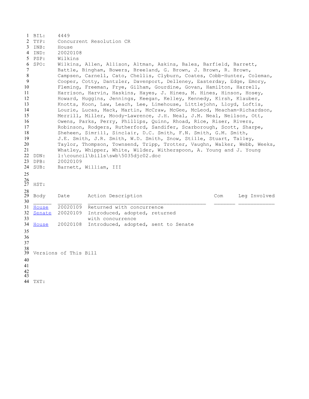 2001-2002 Bill 4449: Barnett, William, III - South Carolina Legislature Online