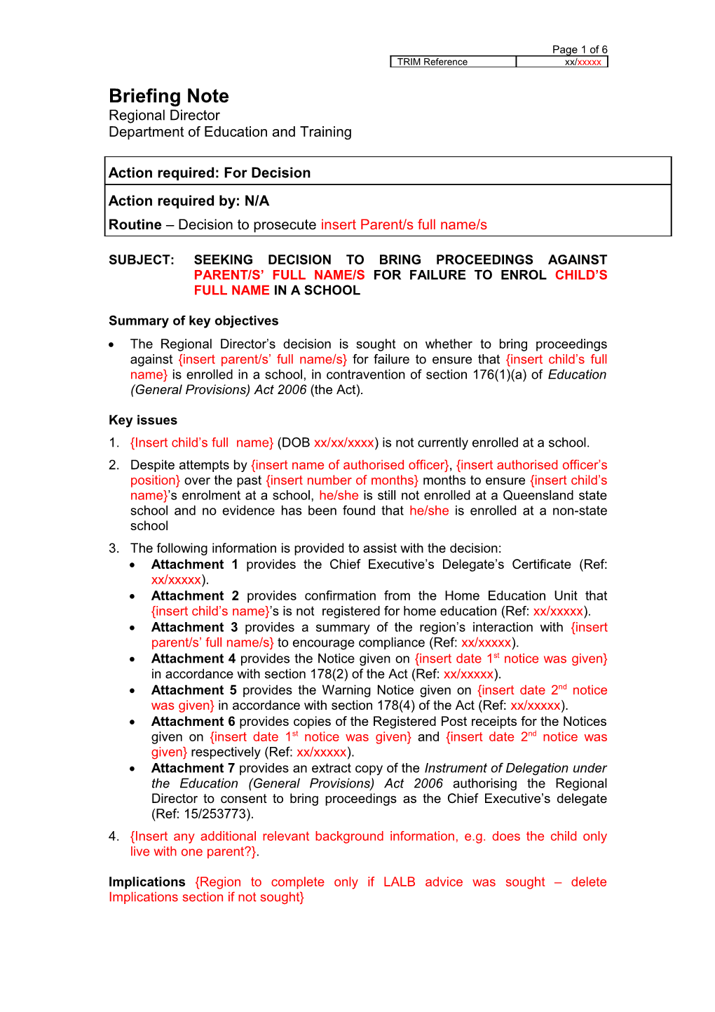 Failure to Enrol - General Briefing Note