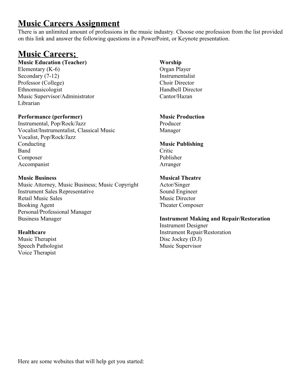 Music Careers Assignment