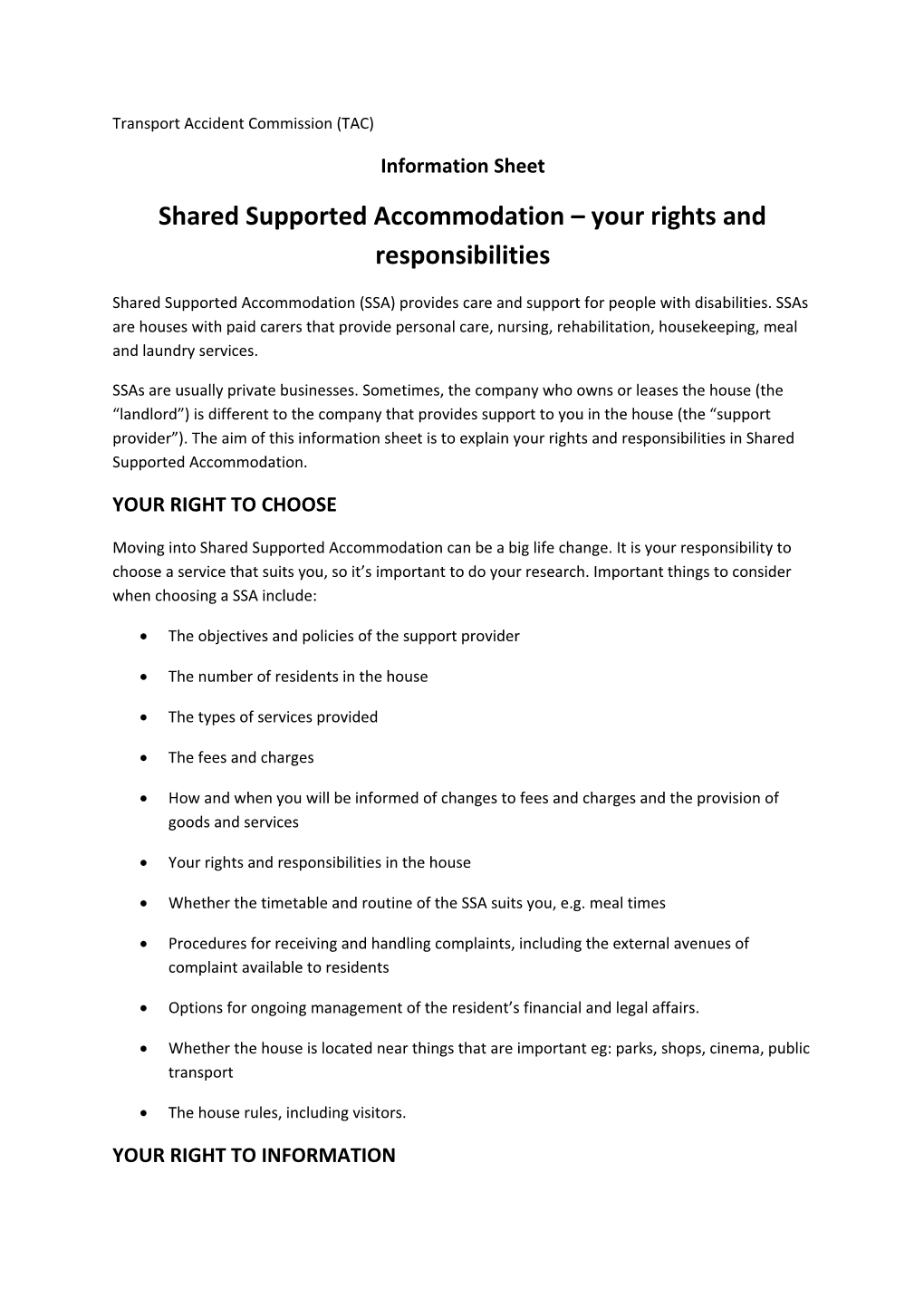 Shared Supported Accommodation - Your Rights and Responsibilities