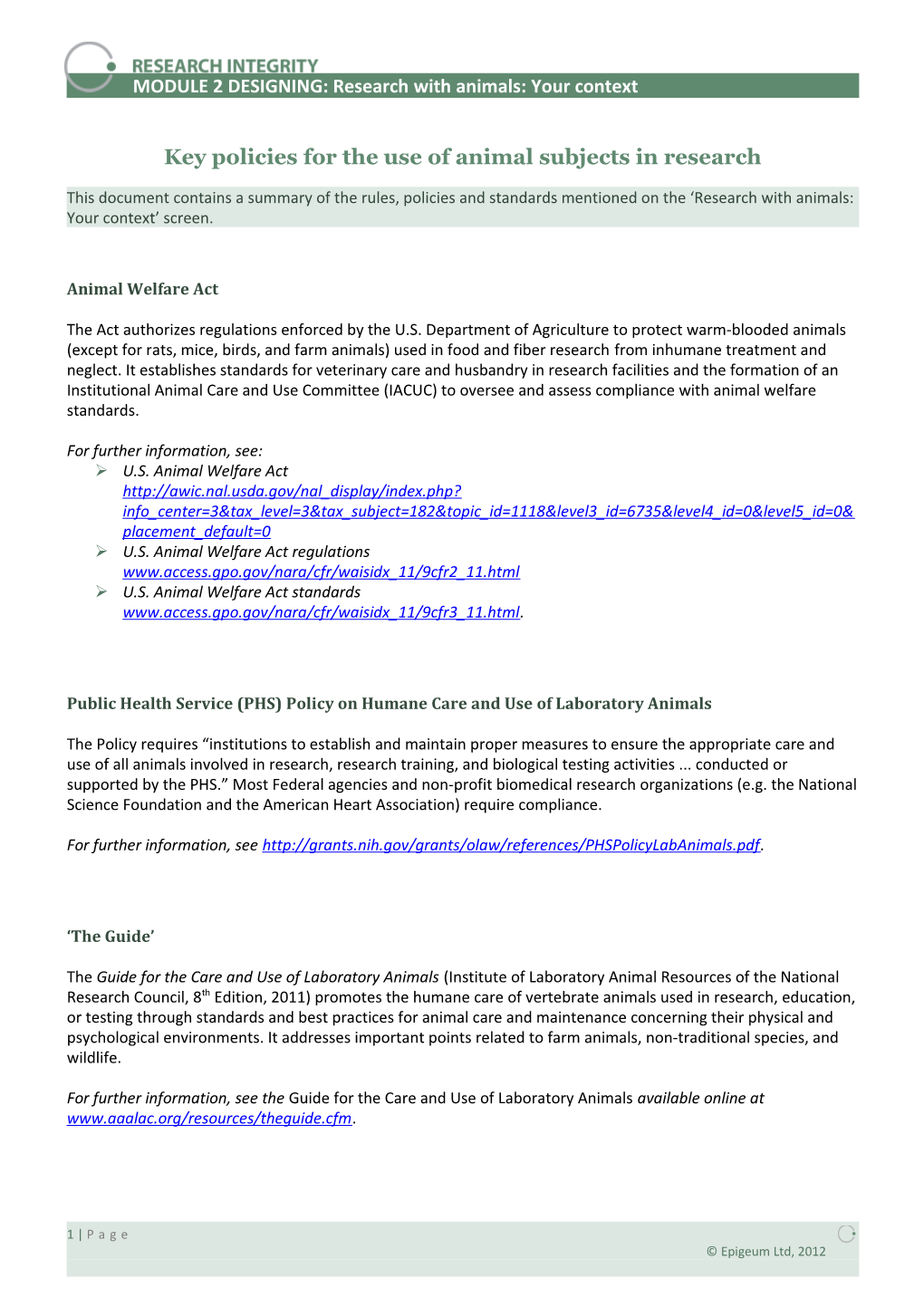 MODULE 2 DESIGNING: Research with Animals: Your Context