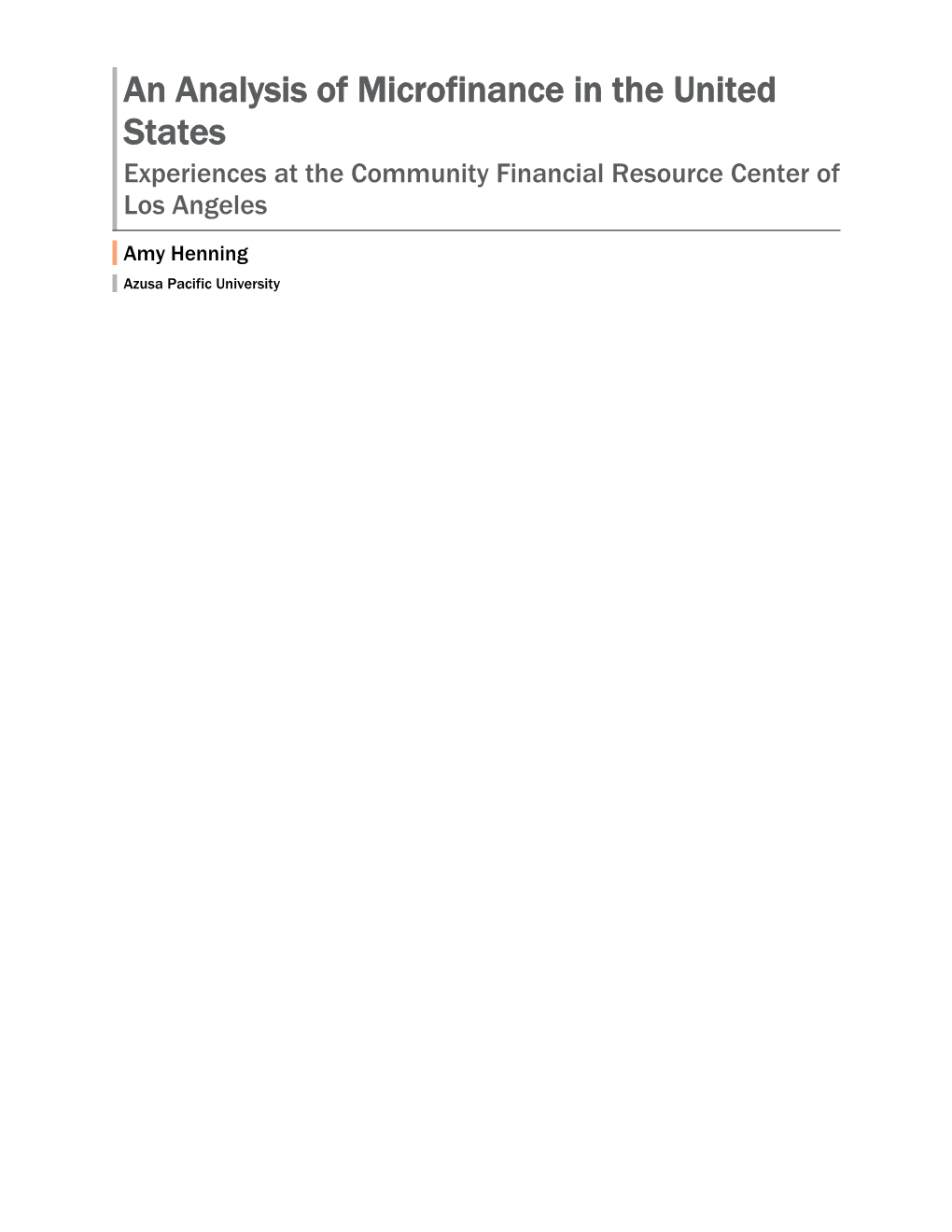 An Analysis of Microfinance in the United States