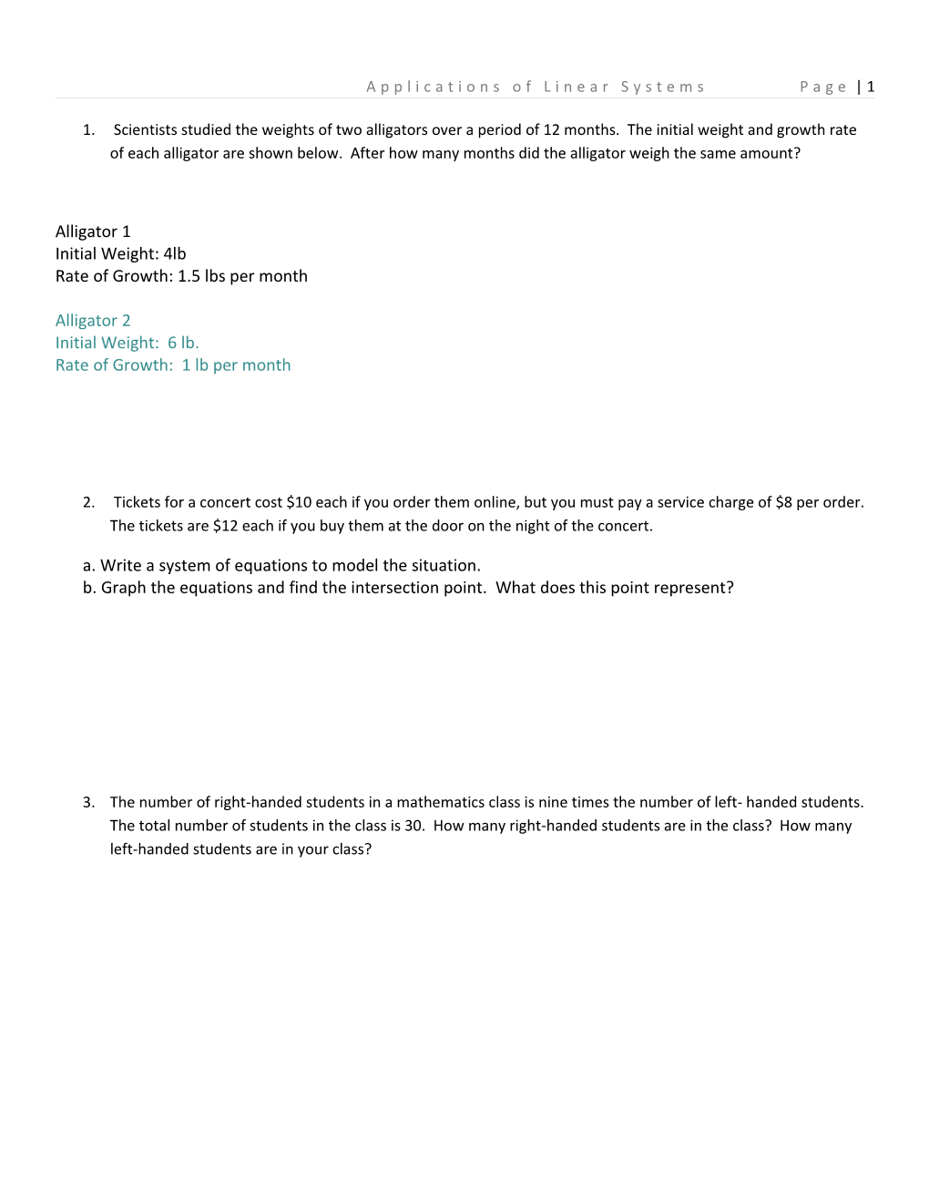 Applications of Linear Systems Page 1