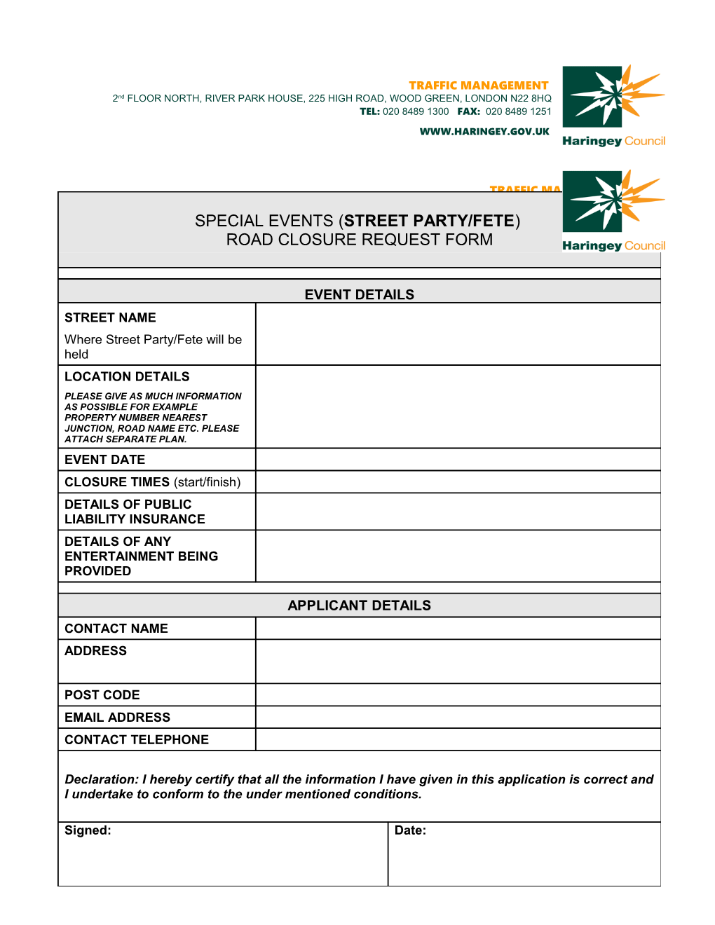 FORM - Section 16 a Temp Request Form 2009