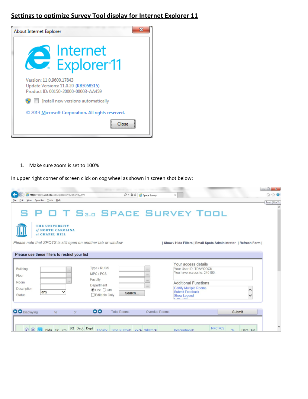 Settings to Optimize Survey Tool Display for Internet Explorer 11