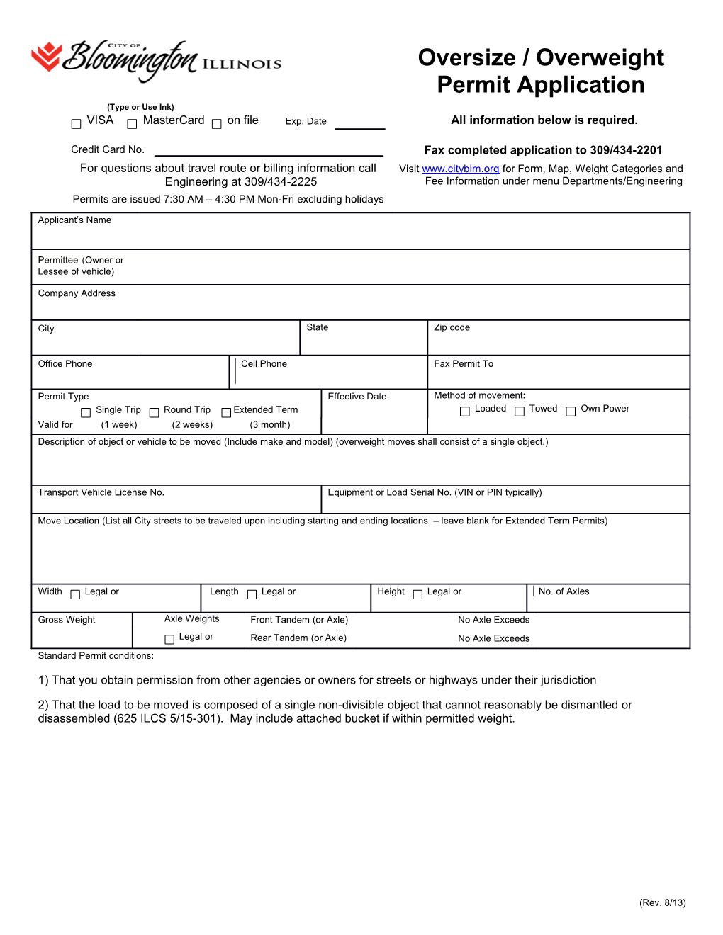 Permit/Application Form for Phone in and Pickup 120 Section Permits