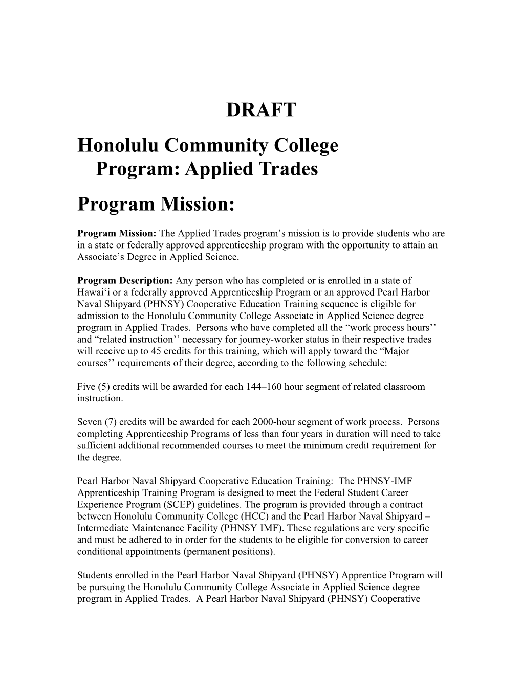 Honolulu Community Collegeprogram: Applied Trades