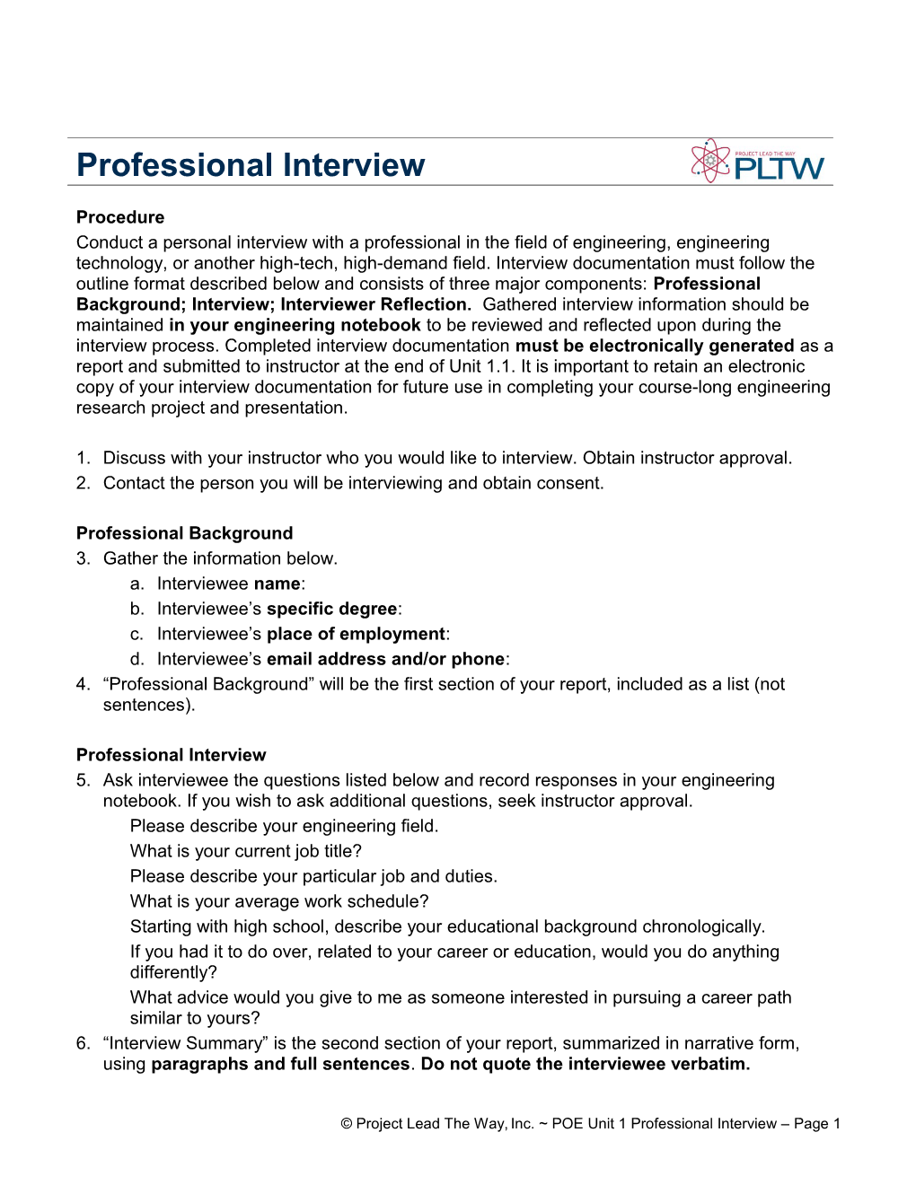 Activity 1.4.1 Professional Interview