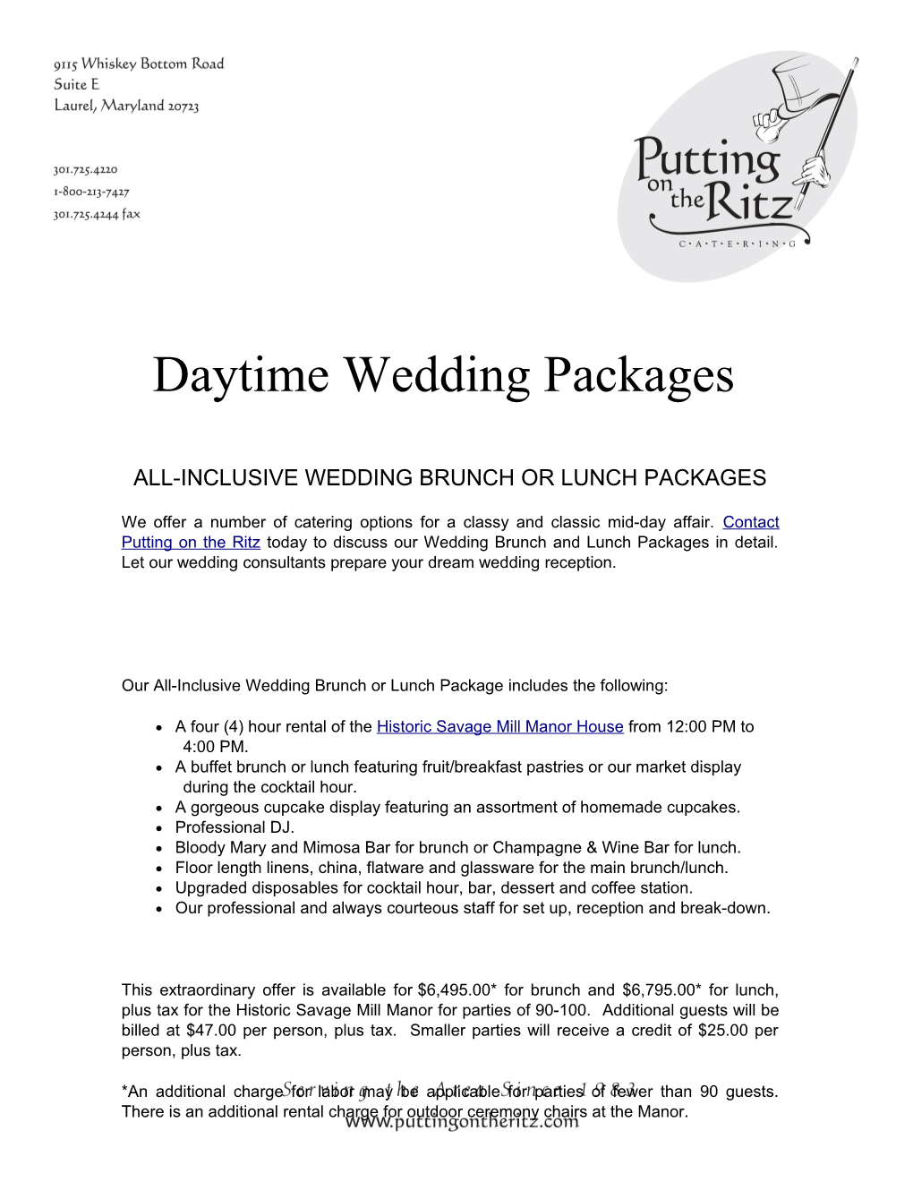 All-Inclusive Wedding Brunch Or Lunch Packages