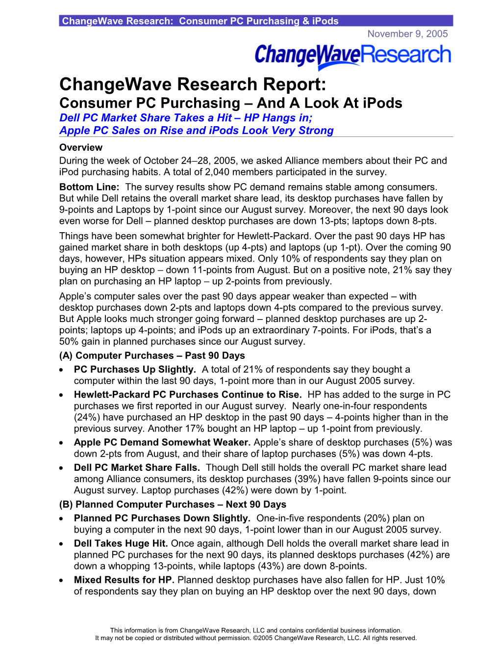 Changewave Research: Consumer PC Purchasing& Ipods