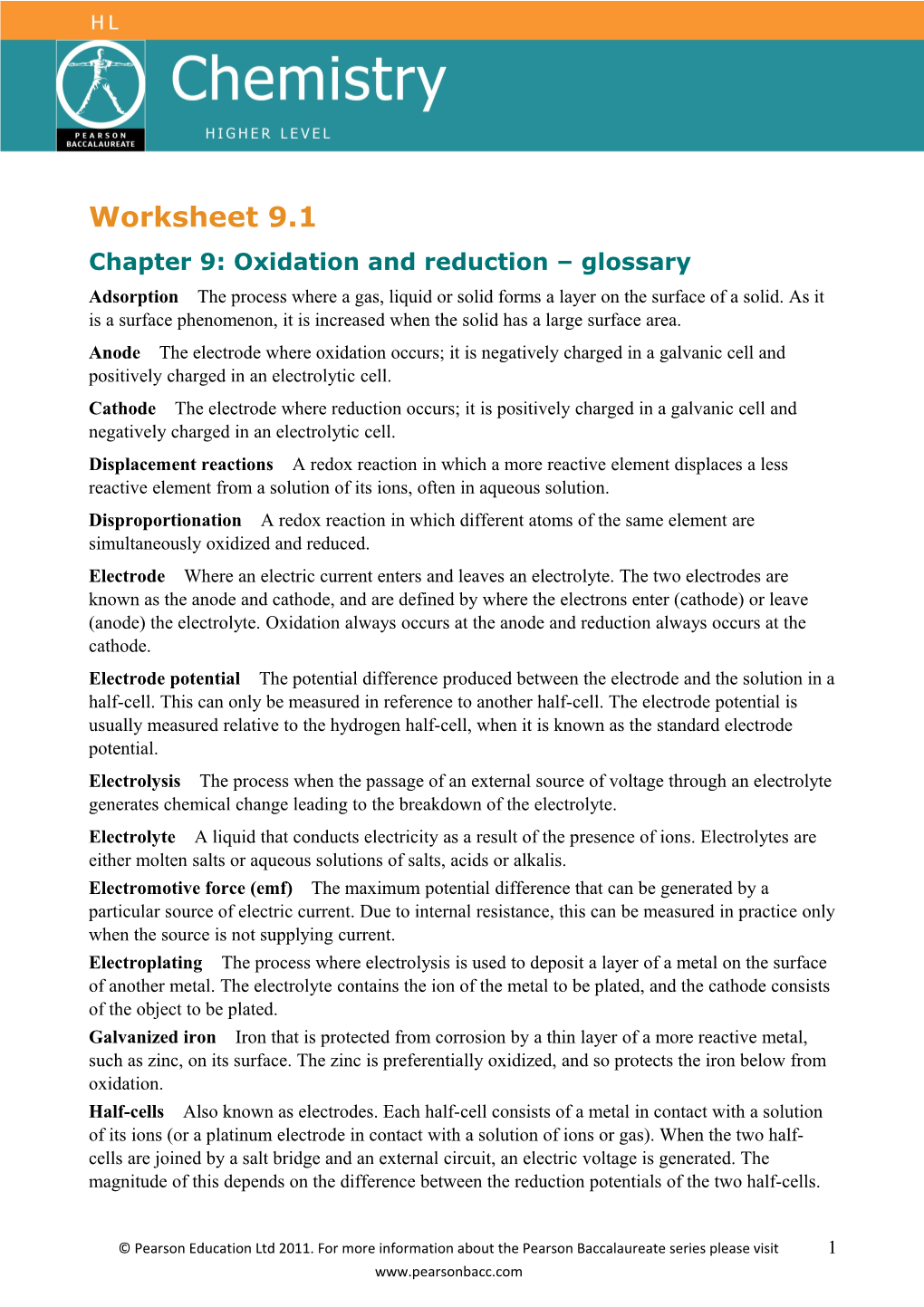 Chapter 9: Oxidation and Reduction Glossary