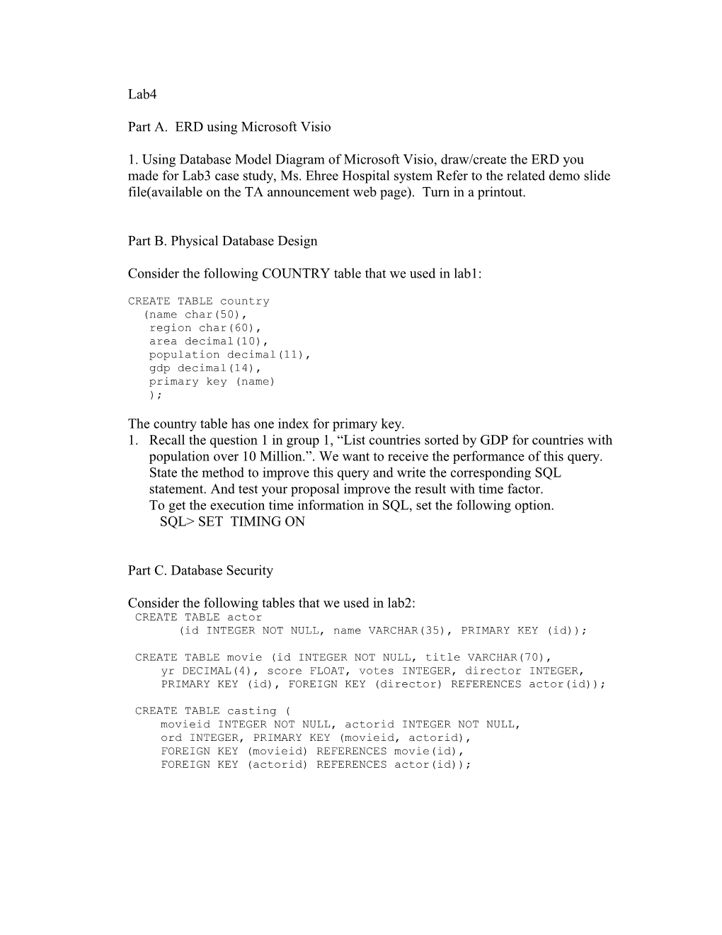 Part A. ERD Using Microsoft Visio