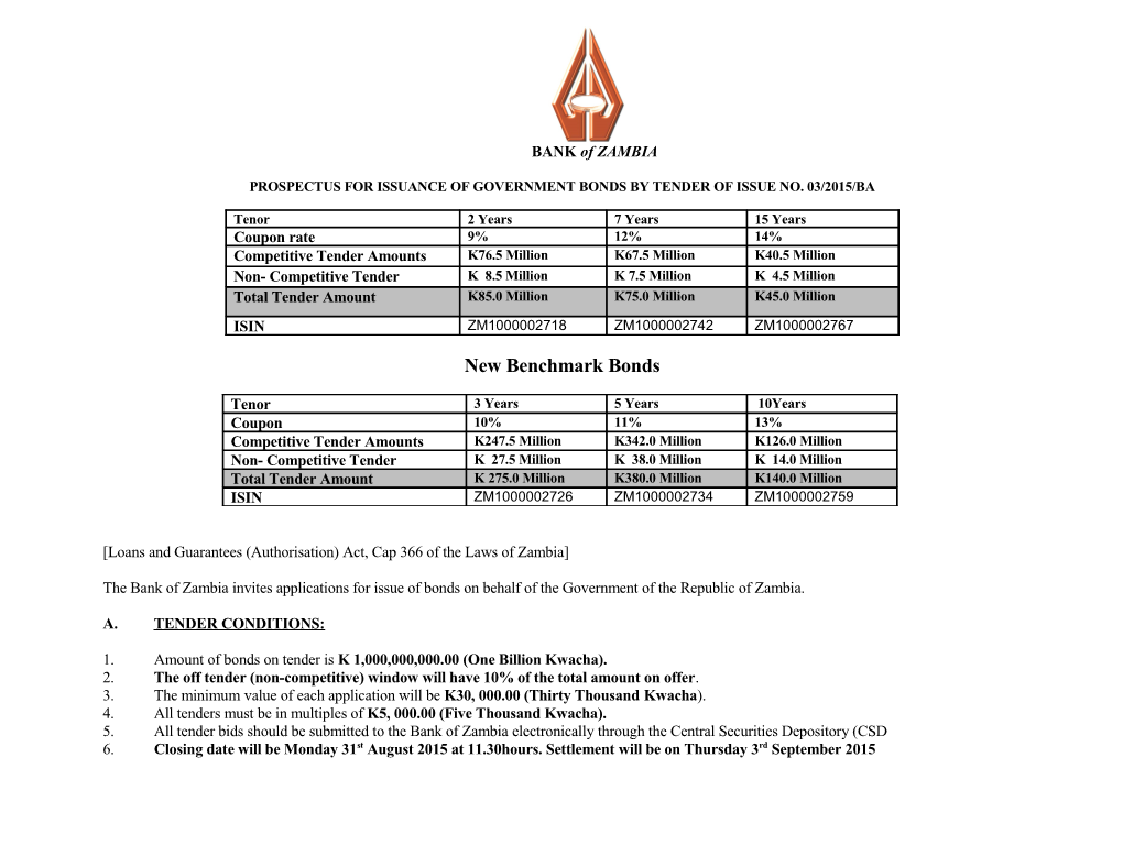 Prospectus for Issuance of Government Bonds by Tender Ofissue No. 03/2015/Ba