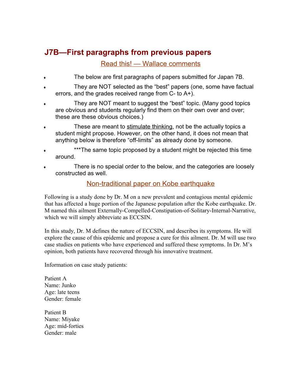 J7B First Paragraphs from Previous Papers