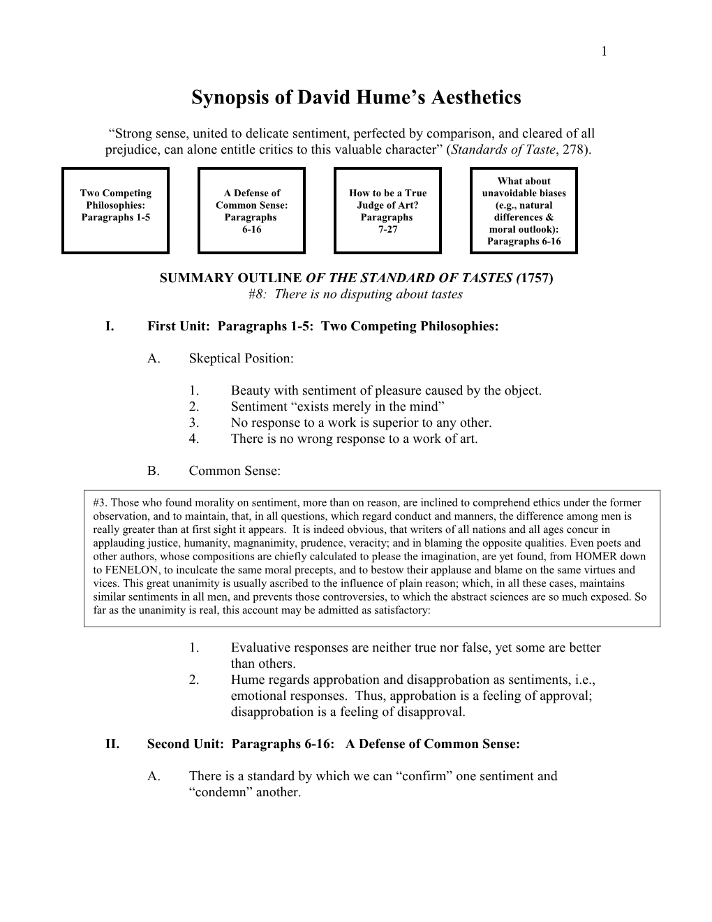 Synopsis of David Hume S Aesthetics