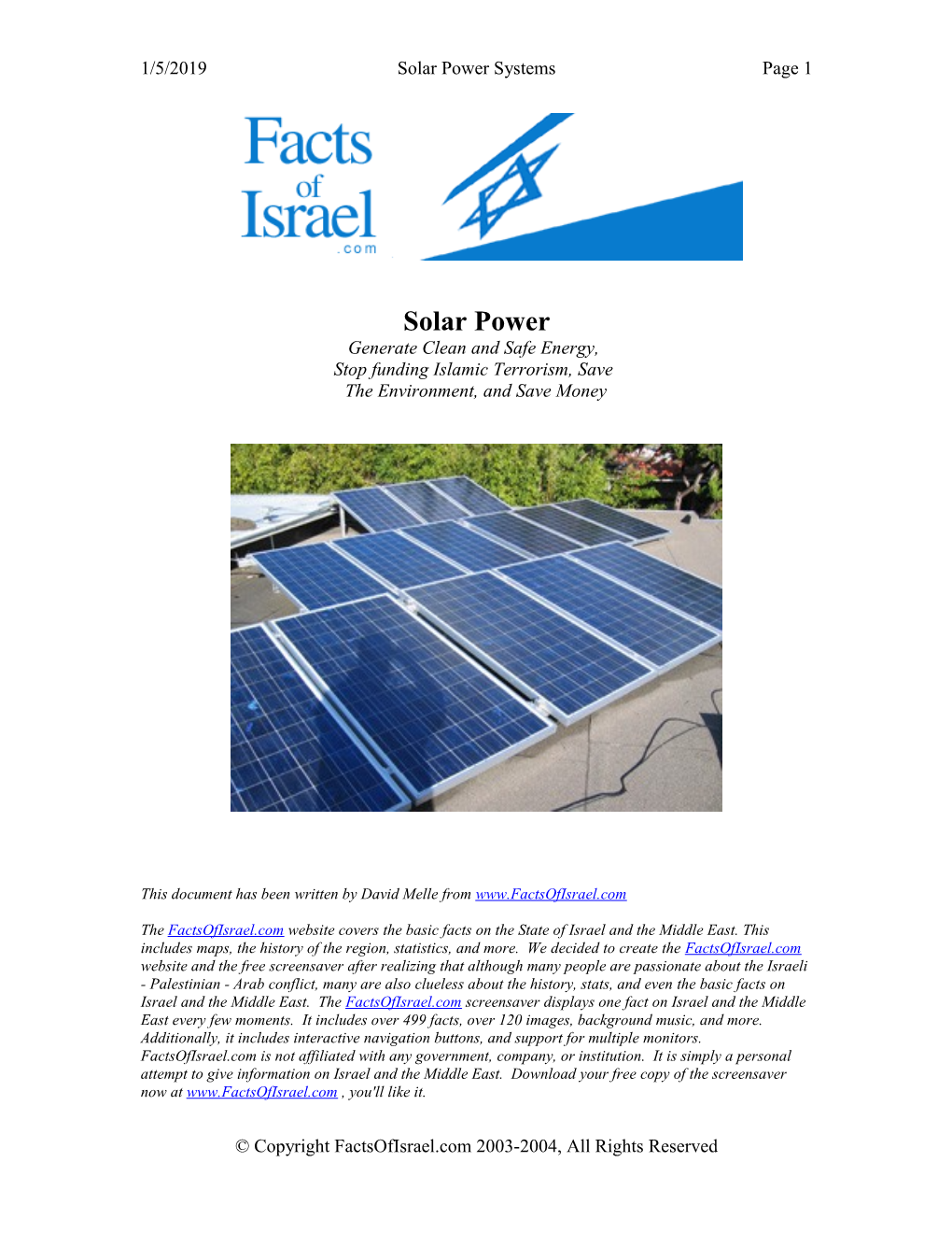 Solar Power Overview - Factsofisrael.Com
