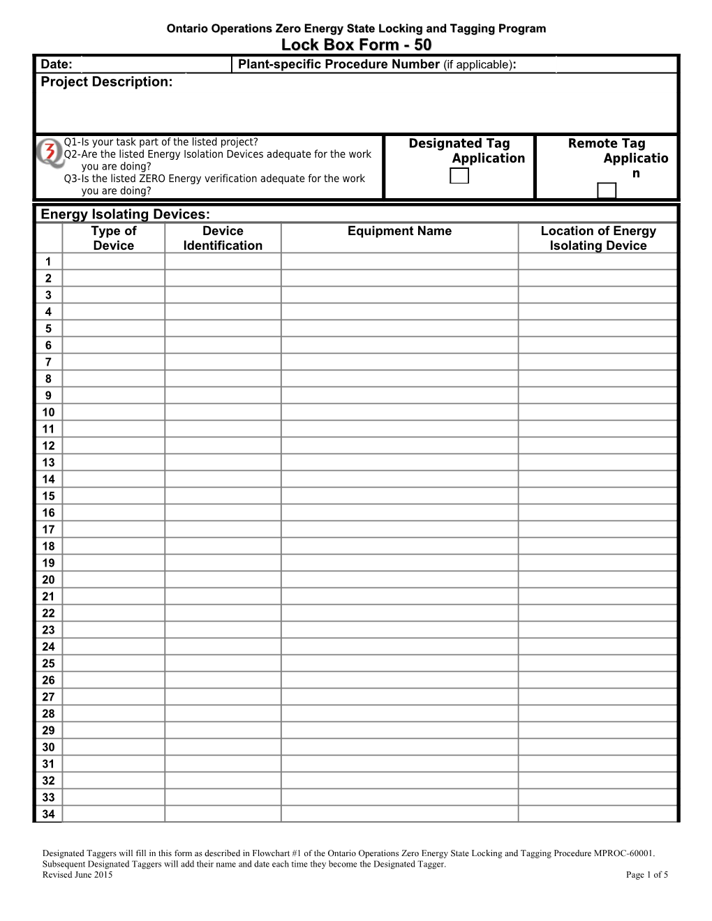 Lock Box Form